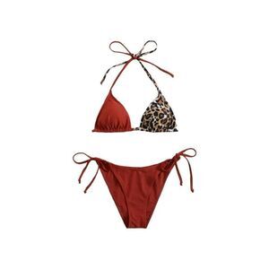 NWT Burgundy & Leopard Print Contrast Bikini